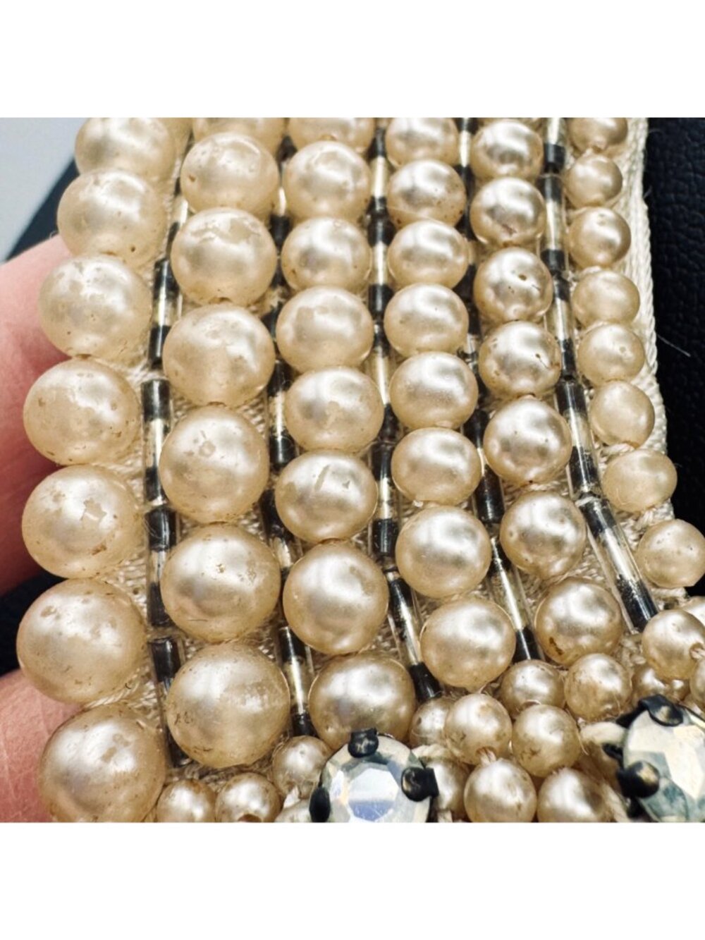 Vintage Faux Pearl Rhinestone Collar Handmade Top Hit Baar & Beards Mid-Century - Picture 7 of 10